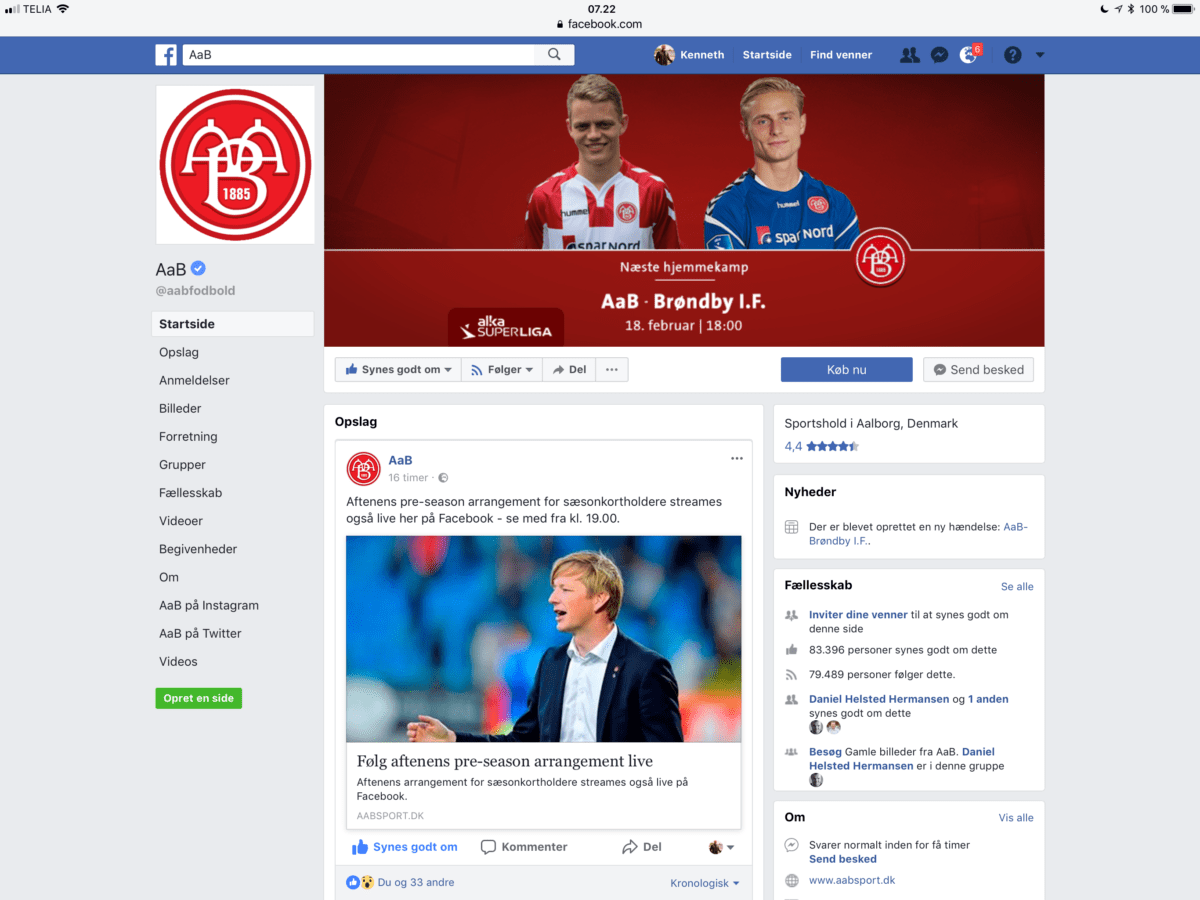 Ud af 83.000 følgere på Facebook, ramte vi over 100.000 med vores livestreaming for Aab Fodbold til deres preseason-arrangement for sæsonkortholdere.